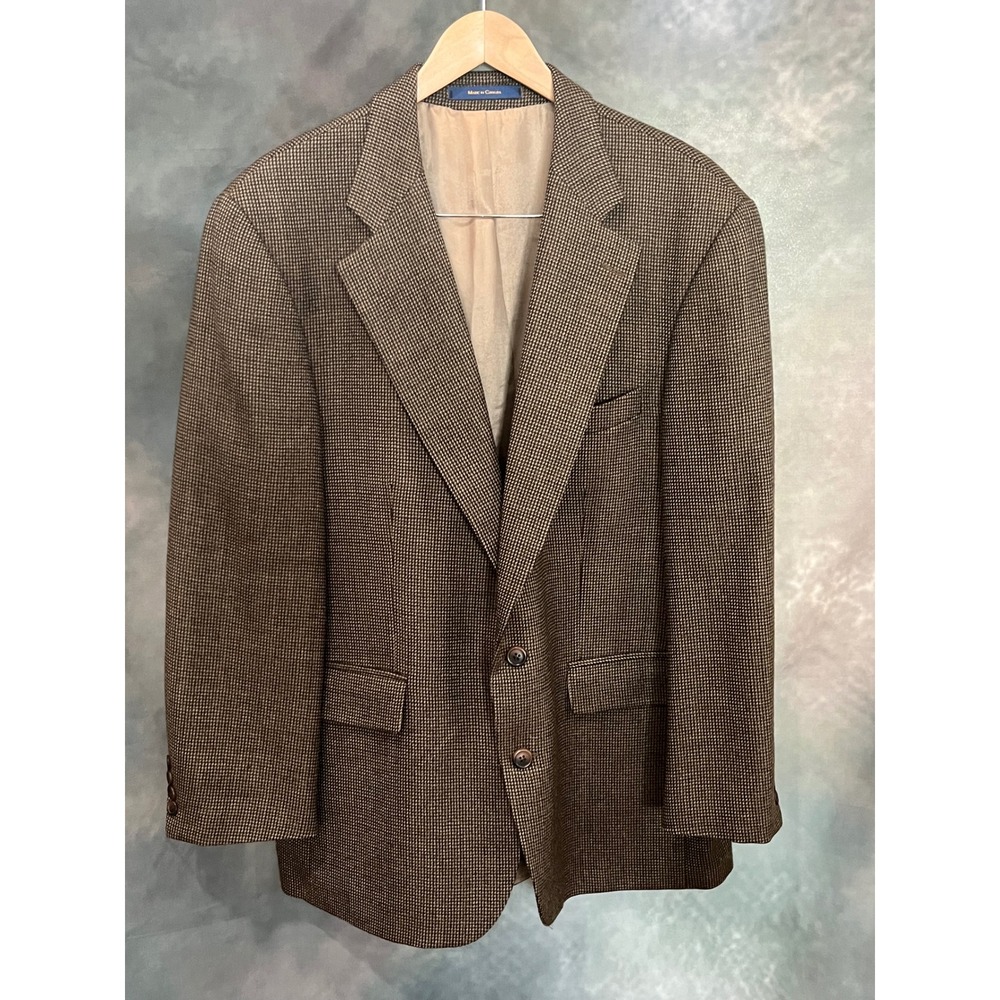 Polo University Club Ralph Lauren Pure Virgin Wool Blazer Brown Houndstooth 43R